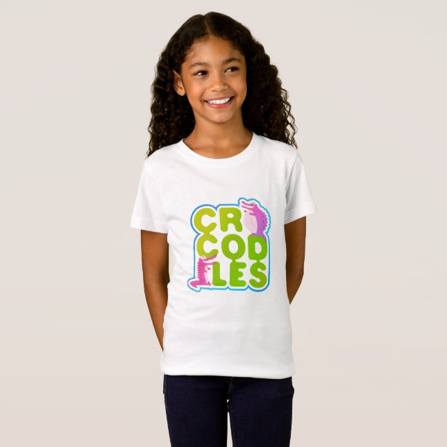Crocodiles with two happy crocs - green letters T-Shirt (Front Full)