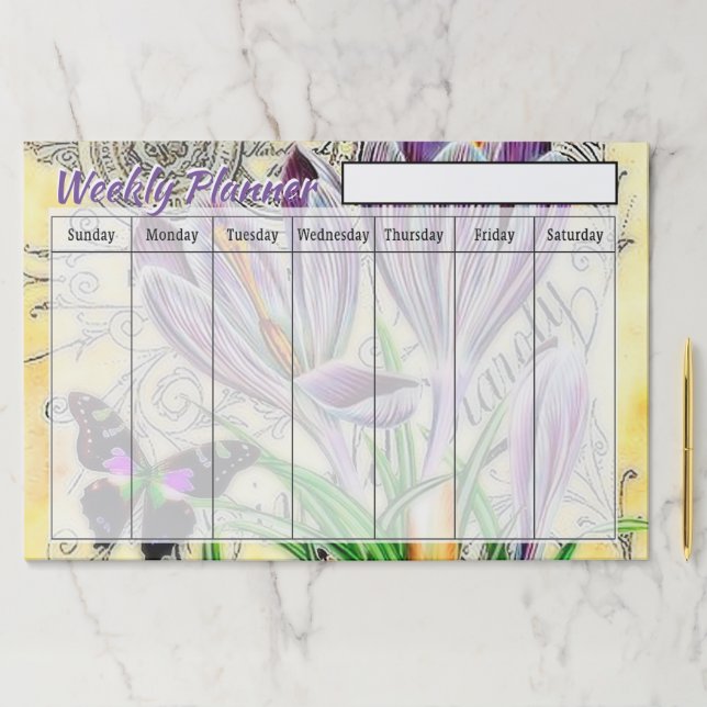 Crocus and butterfly weekly planner sheets paper pad (Insitu)