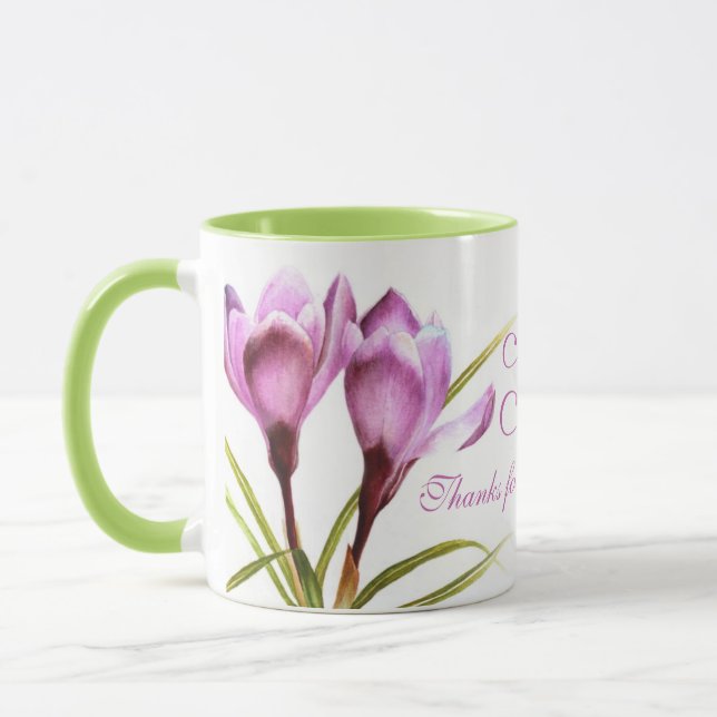 Crocus fine art Amazing Aunty purple green mug (Left)