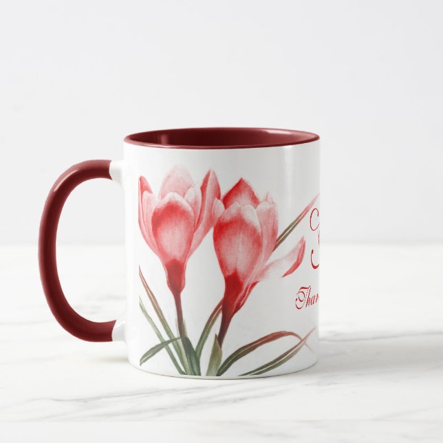 Crocus fine art "Amazing friend" red pink mug (Left)