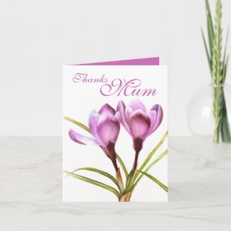 Crocus flower watercolor art Thanks Mum purple Thank You Card