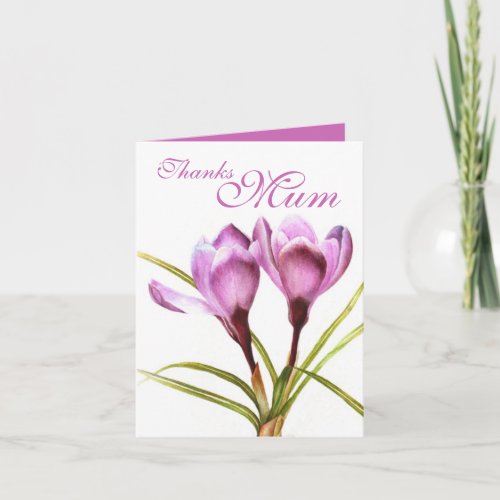 Crocus flower watercolor art Thanks Mum purple Thank You Card