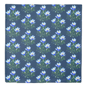 Crocus Flowers Blue Large Print Duvet Cover