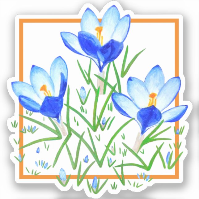 Crocus Flowers Blue & White Custom Cut Stickers (Front)