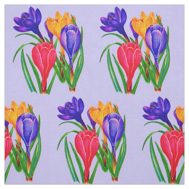 crocus flowers print floral print fabric (Swatch)