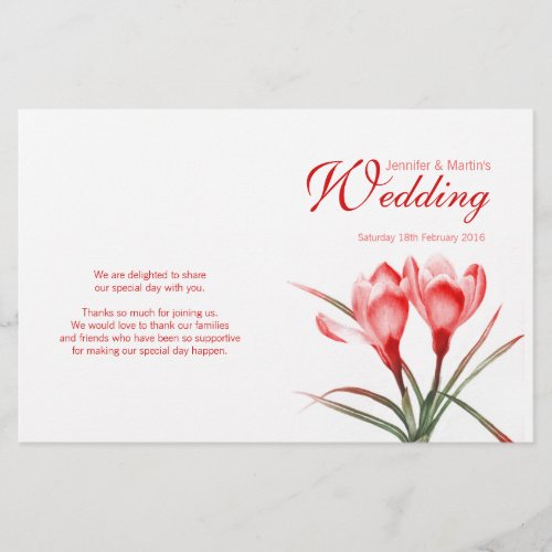 Crocus orange red floral wedding programme