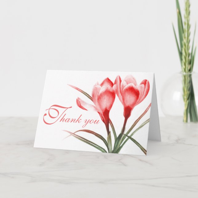 Crocus pink red wedding thank you card (Front)