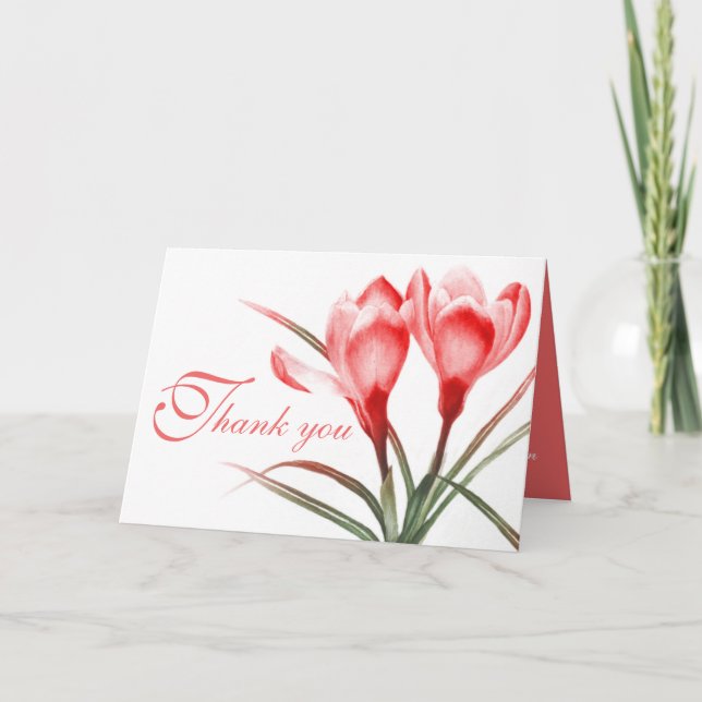 Crocus pink red wedding thank you card (Front)