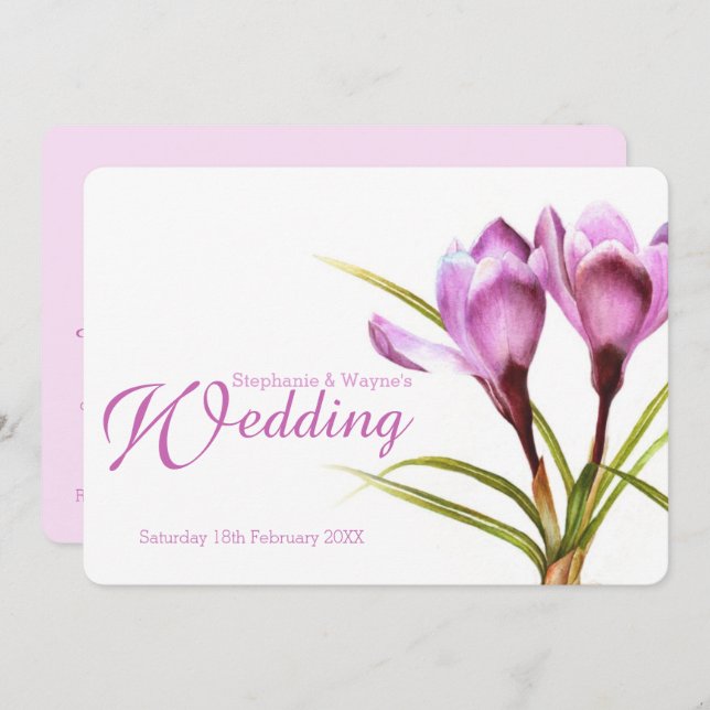 Crocus purple floral wedding invitation (Front/Back)