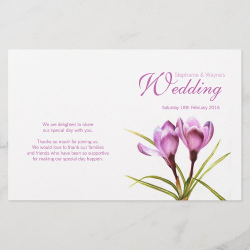 Crocus purple floral wedding programme