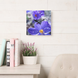 Crocus Purple Flowers Photo Square Wall Clock