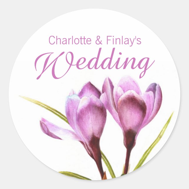 Crocus purple watercolor wedding sticker (Front)