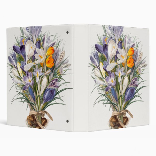 Crocus Spring Flower Botanical Floral Art 3 Ring Binder (Background)