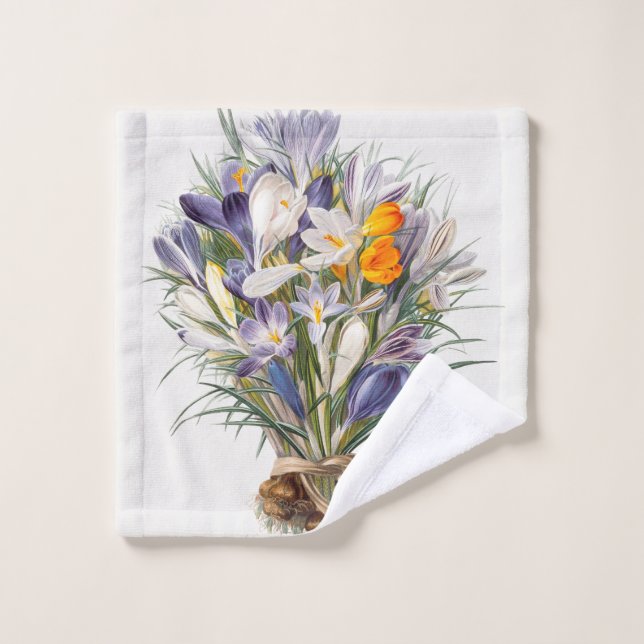 Crocus Spring Flower Botanical Floral Art Bath Towel Set (Wash Cloth)