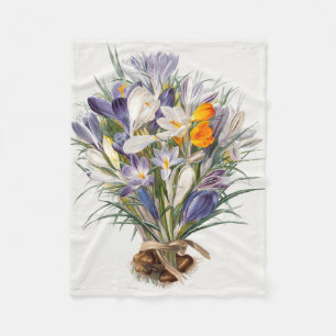 Crocus Spring Flower Botanical Floral Art Fleece Blanket