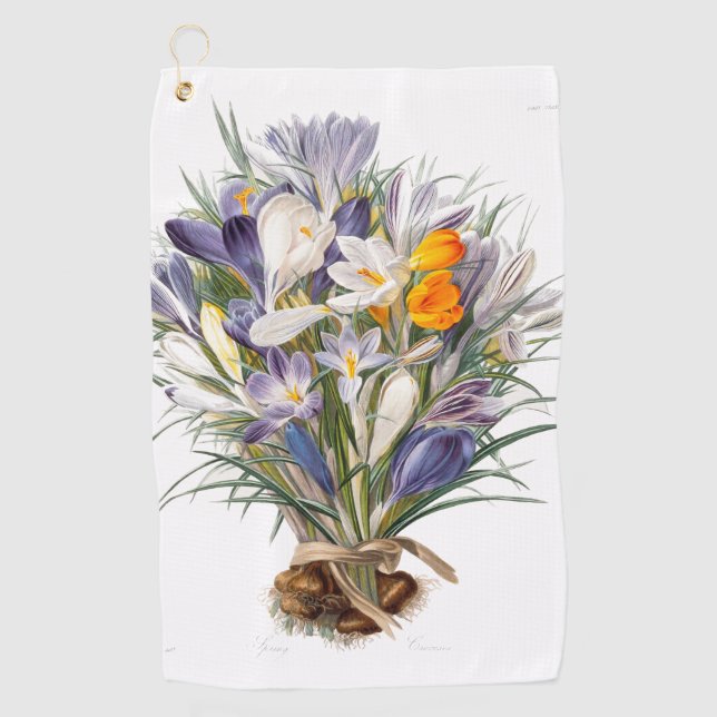 Crocus Spring Flower Botanical Floral Art Golf Towel (Front)