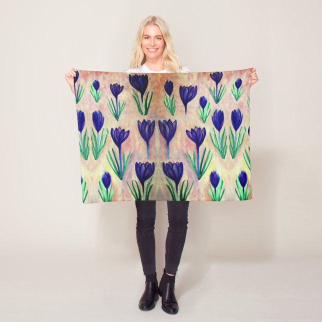Crocus Watercolor Pattern  Fleece Blanket (In Situ)