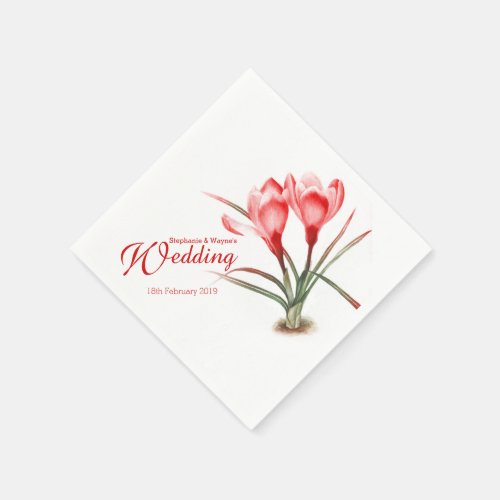 Crocus watercolor red wedding napkins