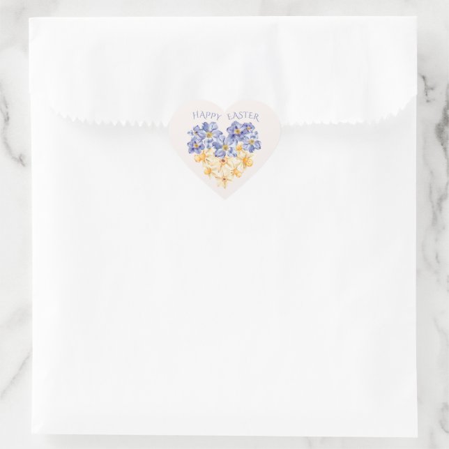 Crocuses and Daffodils Easter Flowers Heart Sticker (Bag)