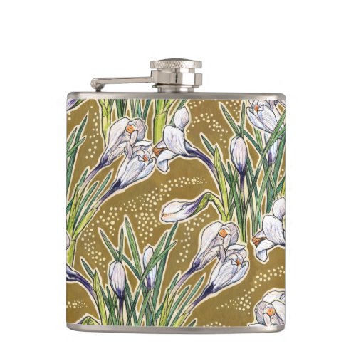 Crocuses floral pattern beautiful spring flowers flask