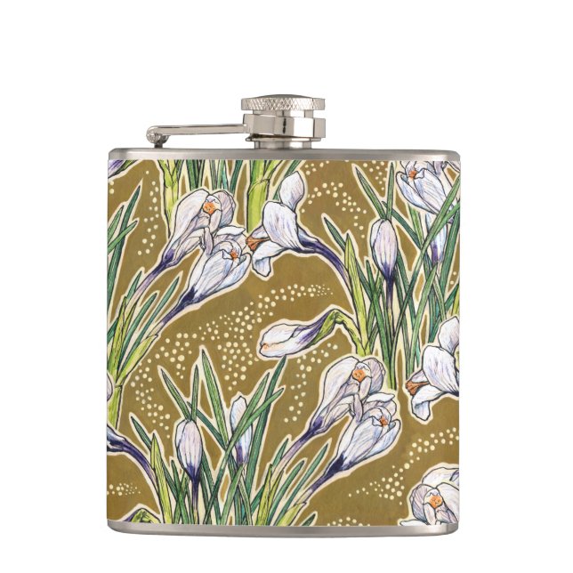 Crocuses, floral pattern, beautiful spring flowers flask (Front)