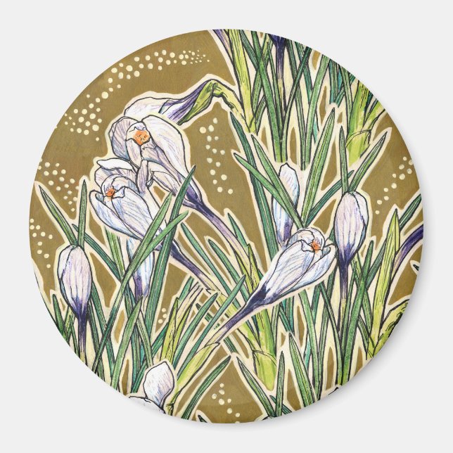 Crocuses, floral pattern, beautiful spring flowers magnet (Front)