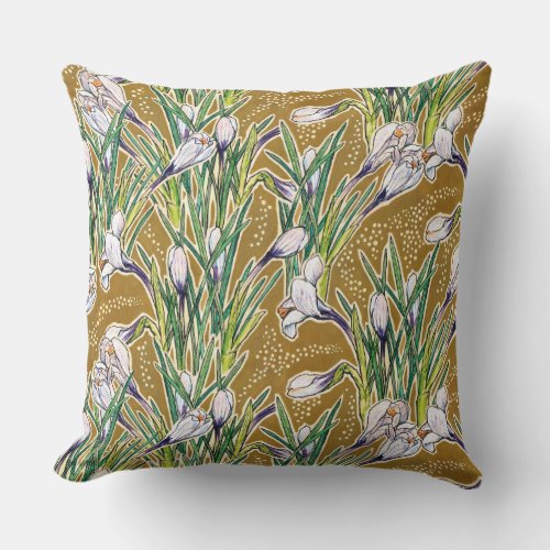 Crocuses floral pattern beautiful spring flowers throw pillow