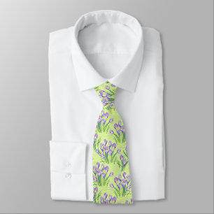 Crocuses on light green neck tie