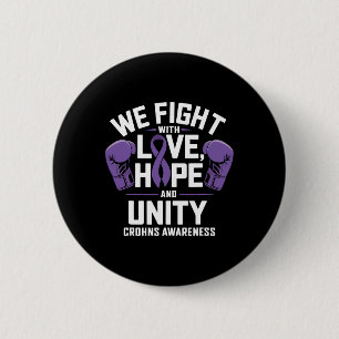 Crohns Awareness Love Hope Unity Purple Ribbon Box Button