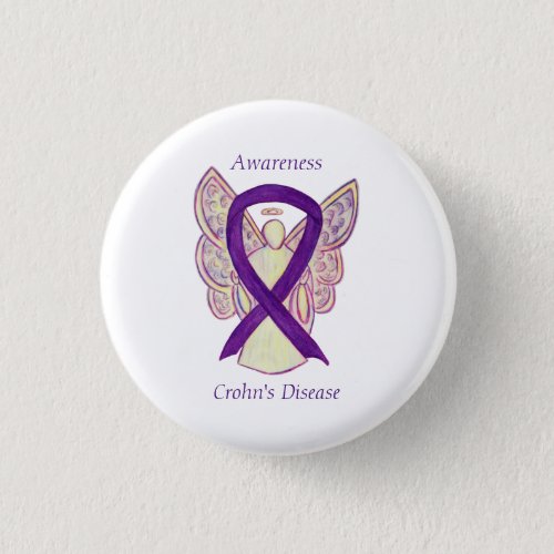 Crohns Disease Awareness Angel Purple Ribbon Pin