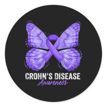 Crohn'S Disease Awareness Month Butterfly Purple R Classic Round Sticker
