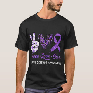 Crohns Disease Awareness Peace Love Cure Leopard T-Shirt