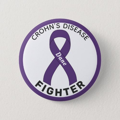 Crohns Disease Fighter Ribbon White Button