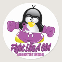 Crohn's Disease Fighting Penguin Classic Round Sticker