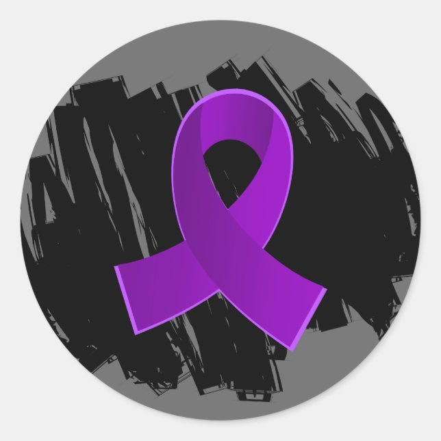 Crohn's Disease Purple Ribbon With Scribble Classic Round Sticker (Front)