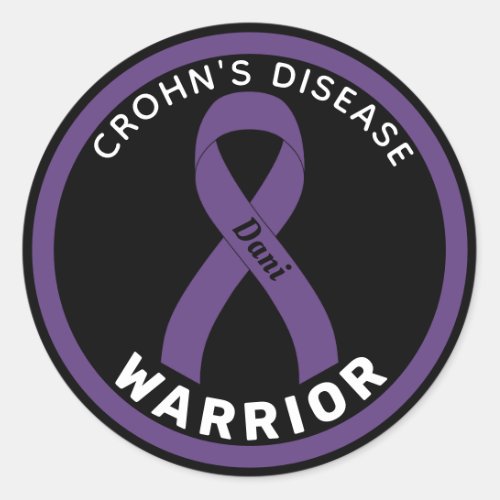 Crohns Disease Warrior Ribbon Black Round Sticker