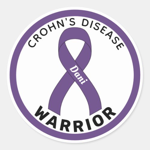 Crohns Disease Warrior Ribbon White Round Sticker