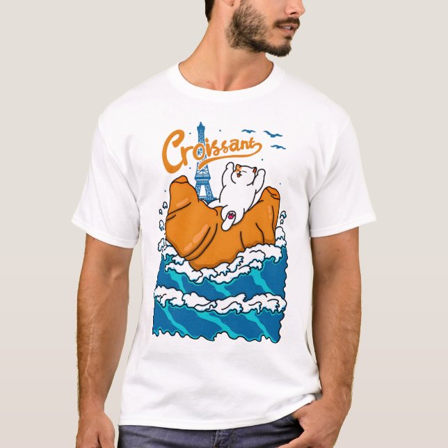 Croissant and Cat in the Wave  T-Shirt (Front)