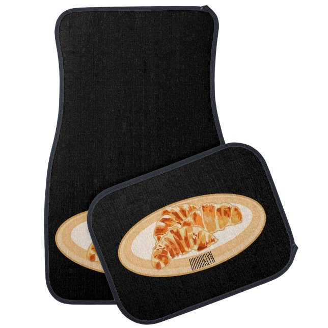 Croissant cartoon illustration  car floor mat (Set)