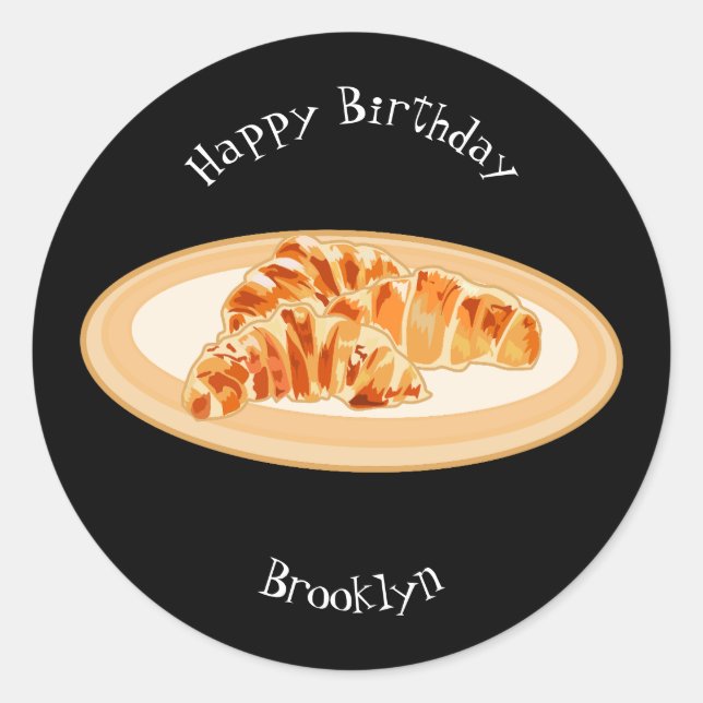 Croissant cartoon illustration classic round sticker (Front)