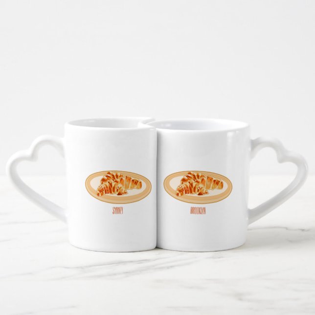 Croissant cartoon illustration  coffee mug set (Back Nesting)