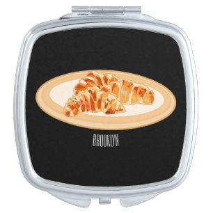 Croissant cartoon illustration  compact mirror