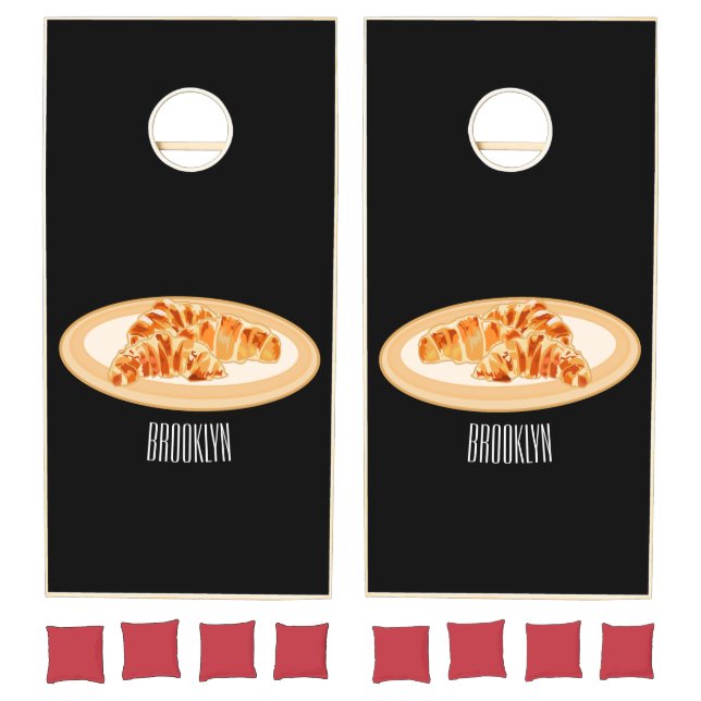 Croissant cartoon illustration  cornhole set (Set)