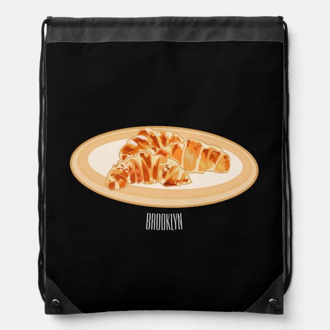 Croissant cartoon illustration  drawstring bag (Front)