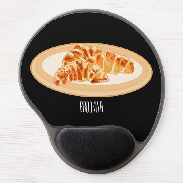 Croissant cartoon illustration gel mouse pad (Front)