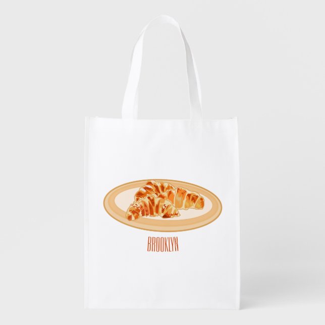 Croissant cartoon illustration  grocery bag (Front)