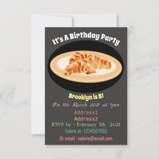 Croissant cartoon illustration invitation (Front)
