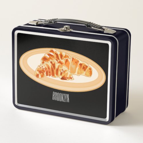 Croissant cartoon illustration metal lunch box