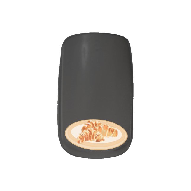 Croissant cartoon illustration minx nail art (Left Thumb)