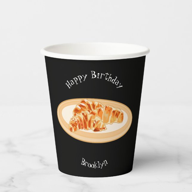 Croissant cartoon illustration paper cups (Front)